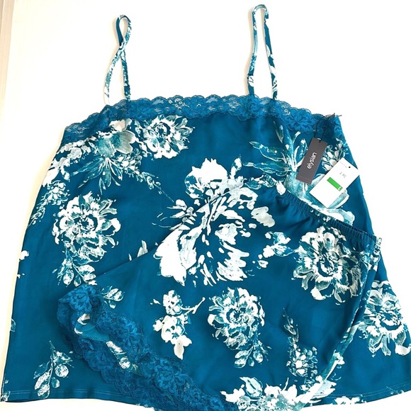 NWT Elysian Teal Print Lace Trimmed Cami/Short Pajama Set, Size L - Picture 2 of 7